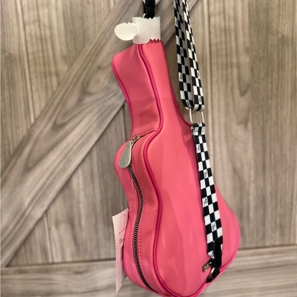 Betsey Johnson Pink Guitar Bag with Checkered Strap - Picture 3 of 5